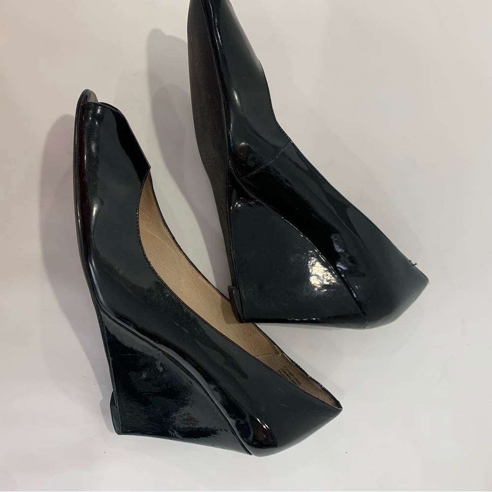 BP (Nordstrom brand) black patent open toe shiny wedge heel size 11 - Picture 4 of 12